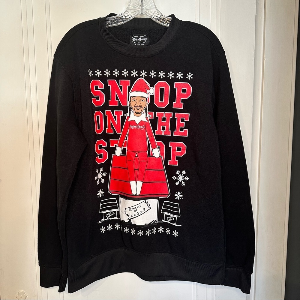 Dog Supply Snoop on the Stoop ugly Christmas sweater crew neck sweatshirt mens